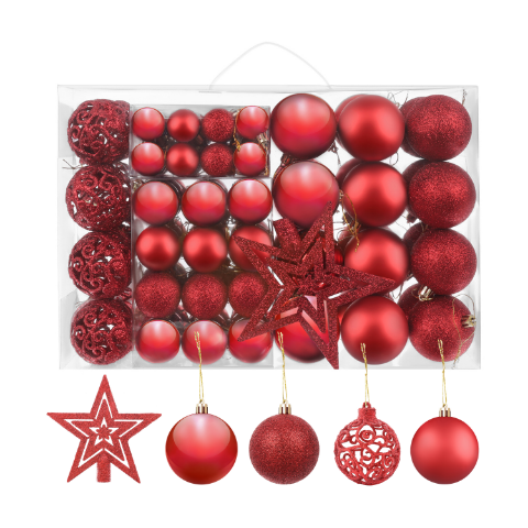 Bombki choinkowe czerwone zestaw 100 szt. + gwiazda