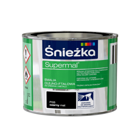 Farba emaliowa olejno-ftalowa Supermal matowy czarny 0,2 l Śnieżka