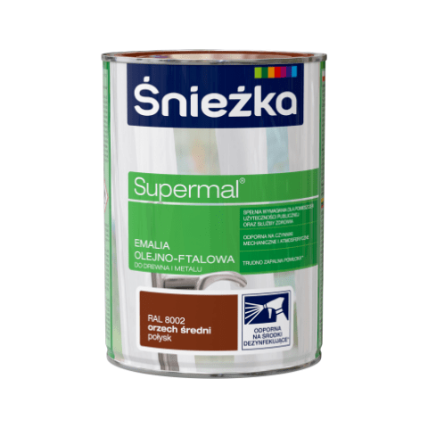 Emalia olejno-ftalowa do drewna i metalu Supermal Orzech Średni RAL8002 0,8 l Śnieżka