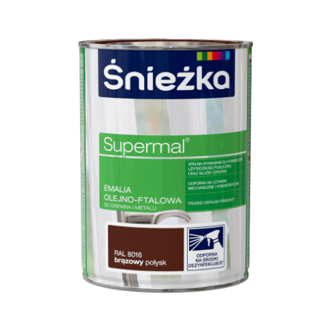 Emalia olejno-ftalowa do drewna i metalu Supermal Brązowy RAL8016 0,8 l Śnieżka