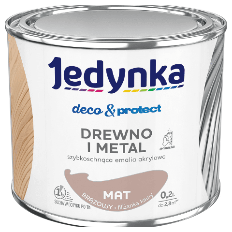 Farba akrylowa Jedynka Deco&Protect Drewno i Metal Mat Brązowy 0,2 l