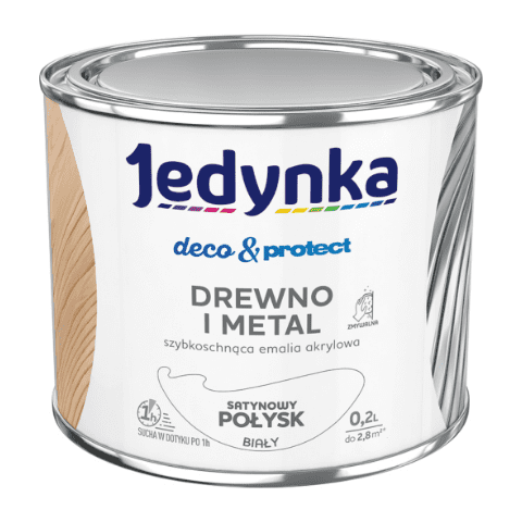 Farba akrylowa Jedynka Deco&Protect Drewno i Metal Satynowy Połysk Biały 0,2 l