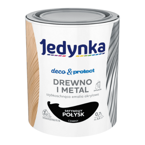 Farba akrylowa Jedynka Deco&Protect Drewno i Metal Satynowy Połysk Czarny 0,7 l