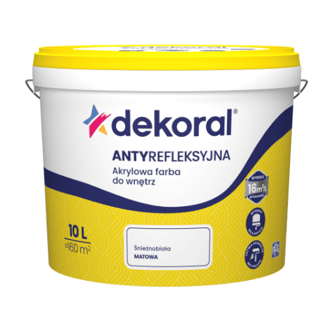 Akrylowa farba do wnętrz ANTYREFLEKSYJNA Śnieżnobiała 10 l Dekoral