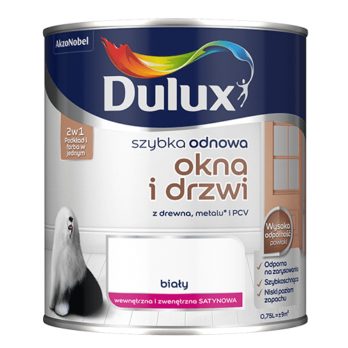 Farba akrylowa Dulux Szybka Odnowa Okna i Drzwi 0,75 l biała