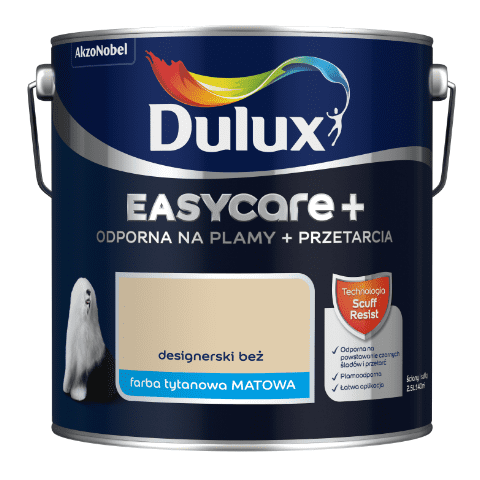 Farba tytanowa Dulux EasyCare+
Plamy + Przetarcia Designerski Beż 2,5 l