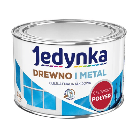 Farba alkidowa Jedynka Do Drewna I Metalu Połysk Czerwony Jasny 0,36 l