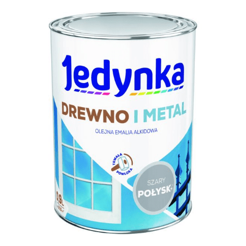Farba alkidowa Jedynka Do Drewna I Metalu Połysk Szary Jasny 0,9 l