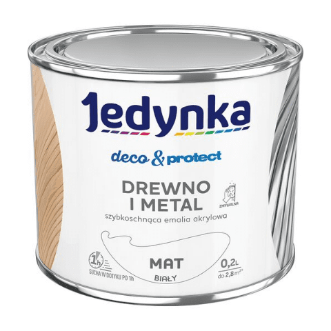 Farba akrylowa Jedynka Deco&Protect Drewno i Metal Mat Biały 0,2 l
