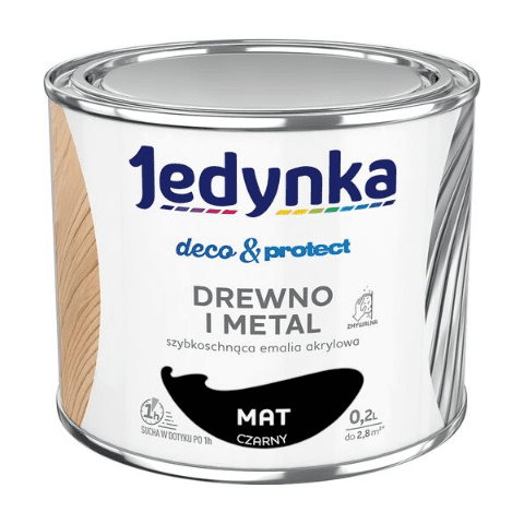 Farba akrylowa Jedynka Deco&Protect Drewno i Metal Mat Czarny 0,2 l