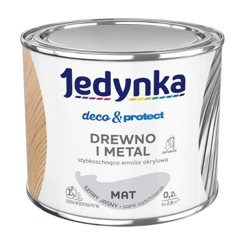 Farba akrylowa Jedynka Deco&Protect Drewno i Metal Mat Szary Jasny 0,2 l