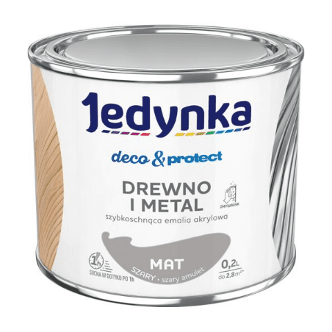 Farba akrylowa Jedynka Deco&Protect Drewno i Metal Mat Szary 0,2 l