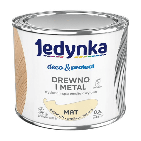 Farba akrylowa Jedynka Deco&Protect Drewno i Metal Mat Kremowy 0,2 l
