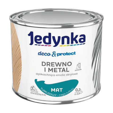 Farba akrylowa Jedynka Deco&Protect Drewno i Metal Mat Turkusowy 0,2 l