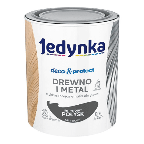 Farba akrylowa Jedynka Deco&Protect Drewno i Metal Satynowy Połysk Grafitowy 0,7 l