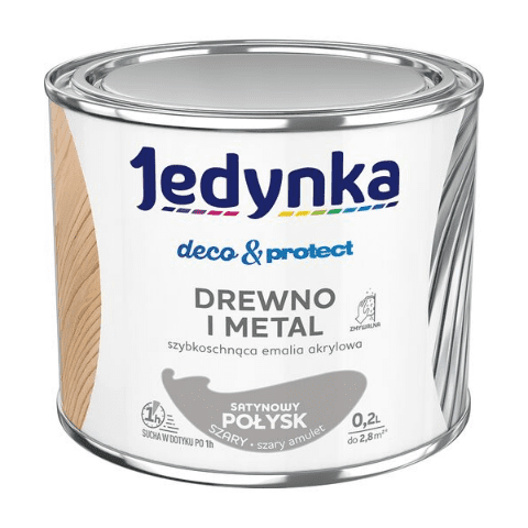 Farba akrylowa Jedynka Deco&Protect Drewno i Metal Satynowy Połysk Szary Jasny 0,2 l