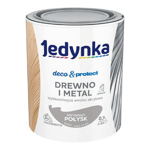 Farba akrylowa Jedynka Deco&Protect Drewno i Metal Satynowy Połysk Szary Jasny 0,7 l