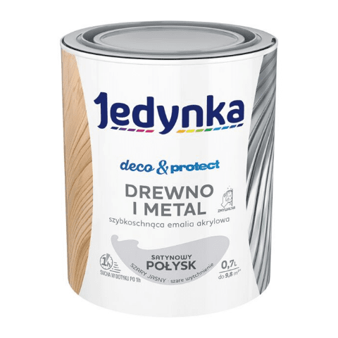 Farba akrylowa Jedynka Deco&Protect Drewno i Metal Satynowy Połysk Szary 0,7 l