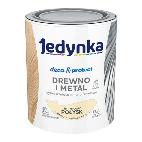 Farba akrylowa Jedynka Deco&Protect Drewno i Metal Satynowy Połysk Kremowy 0,7 l