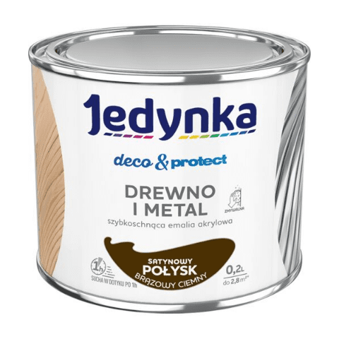 Farba akrylowa Jedynka Deco&Protect Drewno i Metal Satynowy Połysk Brązowy Ciemny 0,2 l