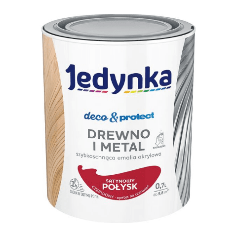 Farba akrylowa Jedynka Deco&Protect Drewno i Metal Satynowy Połysk Czerwony 0,7 l