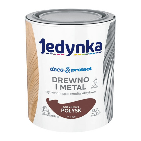 Farba akrylowa Jedynka Deco&Protect Drewno i Metal Satynowy Połysk Mahoń 0,7 l
