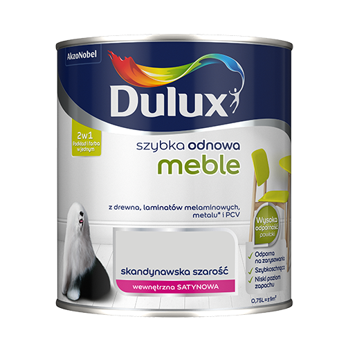 Farba akrylowa Dulux Szybka Odnowa Meble 0,75 l – skandynawska szarość