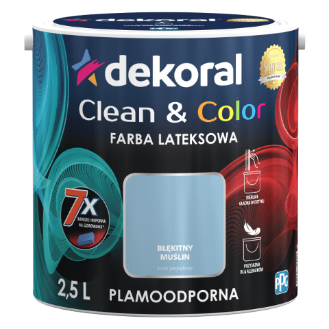 Farba lateksowa Clean&Color Błękitny Muślin 2,5 l Dekoral