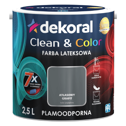 Farba lateksowa Clean&Color Atłasowy Grafit 2,5 l Dekoral