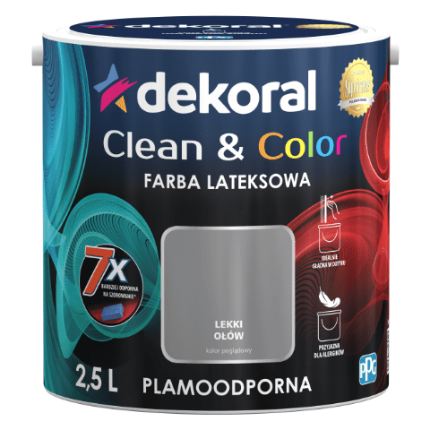 Farba lateksowa Clean&Color lekki ołów 2,5 l Dekoral