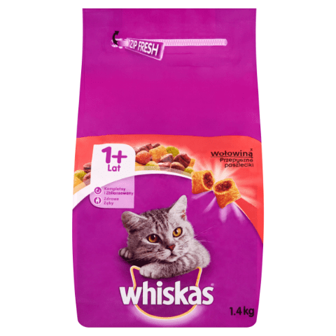 Karma dla kotów dorosłych pełnoporcjowa z wołowiną przepyszne paszteciki 1,4&nbsp;kg Whiskas