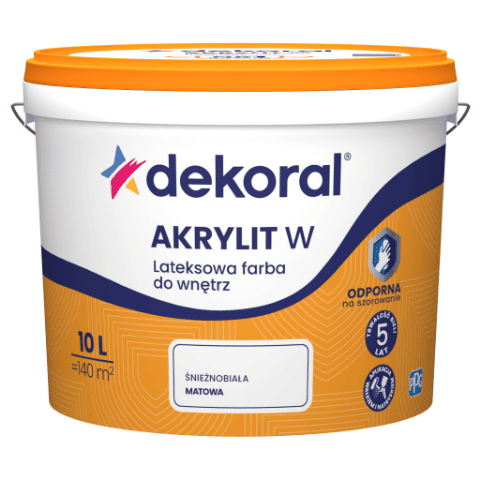 Farba lateksowa do wnętrz AKRYLIT W Śnieżnobiała 10 l Dekoral