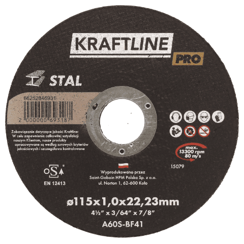 Tarcza do cięcia T41 115 x 1 x 22,23 mm stal KRAFTLINE PRO
