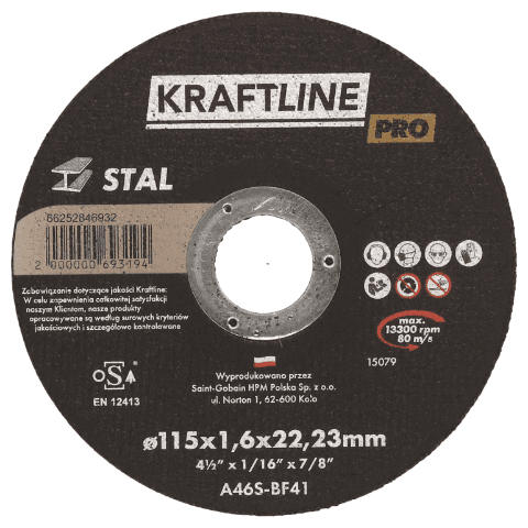 Tarcza do cięcia T41 115 x 1,6 x 22,23 mm Stal KRAFTLINE PRO