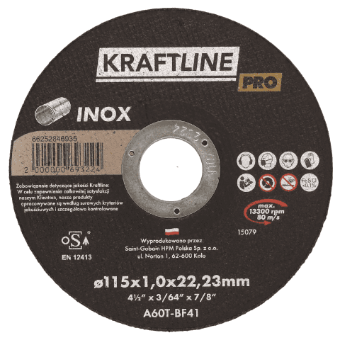 Tarcza do cięcia T41 115 x 2 x 22,23 mm Inox KRAFTLINE PRO