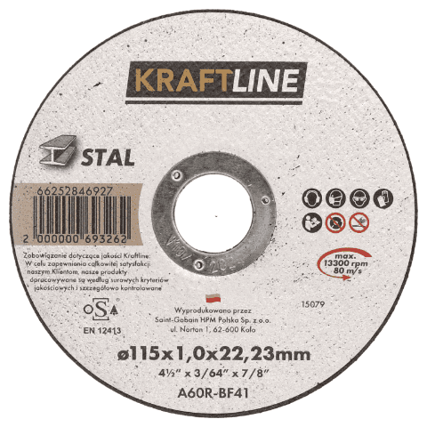 Tarcza do cięcia T41 115 x 1 x 22,23 mm stal KRAFTLINE