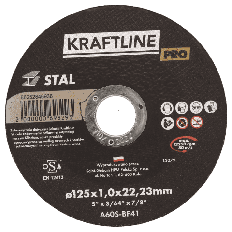 Tarcza do cięcia T41 125 x 1 x 22,23 mm stal KRAFTLINE PRO