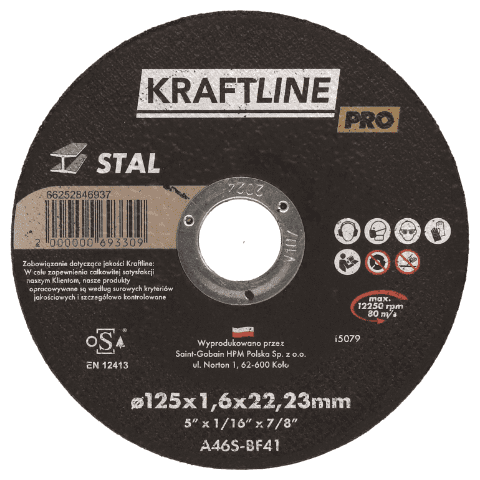 Tarcza do cięcia T41 125 x 1,6 x 22,23 mm stal KRAFTLINE PRO
