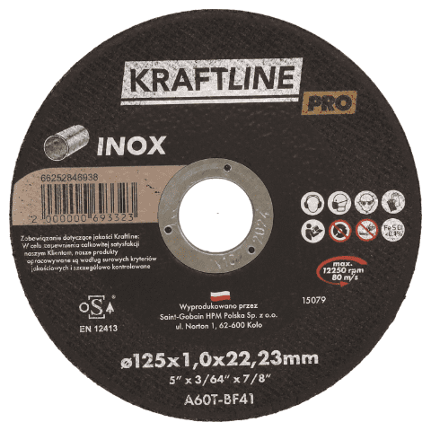 Tarcza do cięcia T41 125 x 1 x 22,23 mm Inox KRAFTLINE PRO