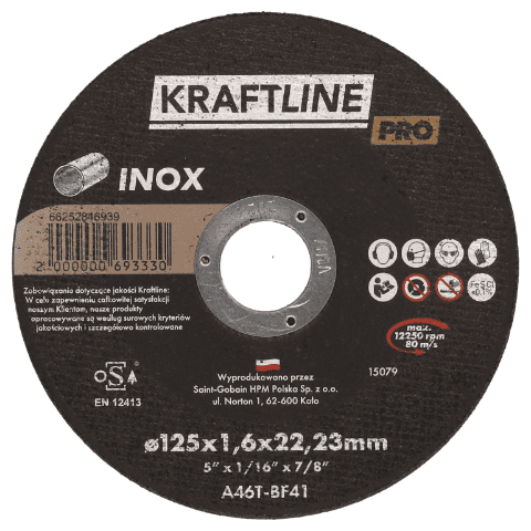 Tarcza do cięcia T41 125 x 1,6 x 22,23 mm inox KRAFTLINE PRO