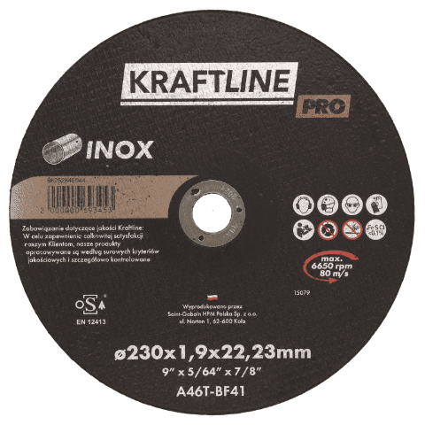 Tarcza do cięcia T41 230 x 1.9 x 22.23 mm Inox KRAFTLINE PRO