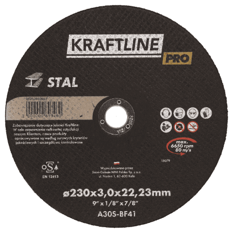 Tarcza do cięcia T41 230 x 3,0 x 22,23 mm stal KRAFTLINE PRO