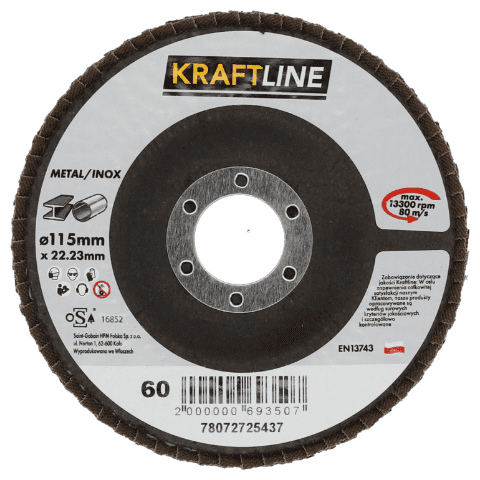 Tarcza ścierna lamelkowa 115&nbsp;x&nbsp;22 mm P60 elektrokorund KRAFTLINE