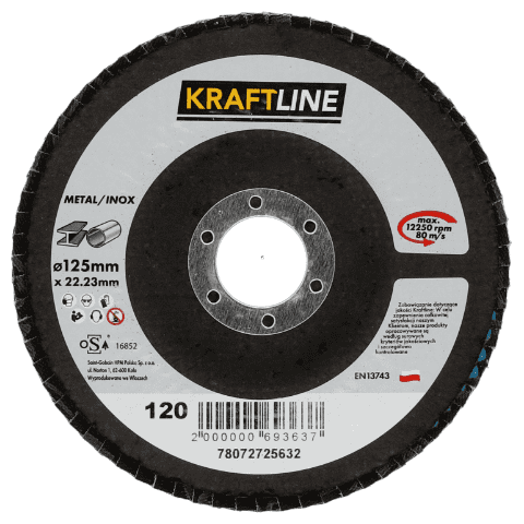 Tarcza ścierna lamelkowa 125 x 22 mm P120 elektrokorund KRAFTLINE