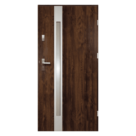 Drzwi zewnętrzne TEMIDAS stopsol inox ciemny orzech 90 prawe RADEX