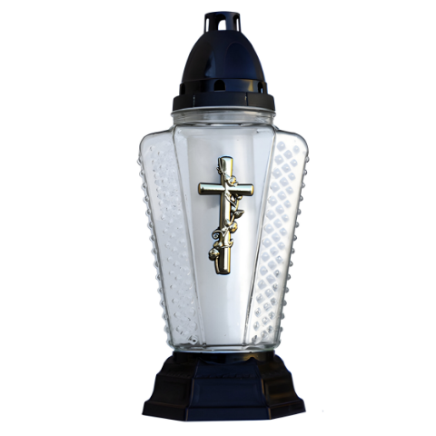 Znicz szklany krzyż 31,5 cm złoty