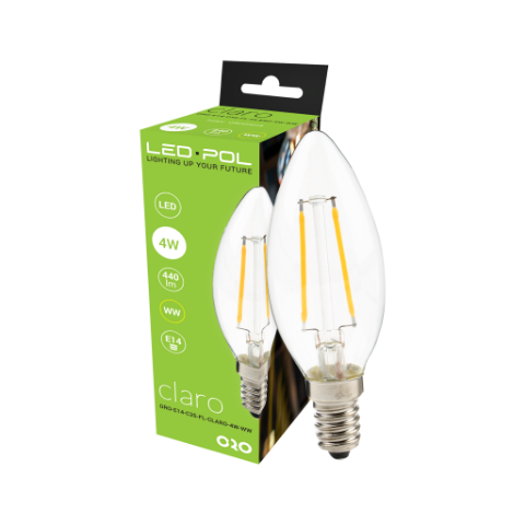 Żarówka Filament LED ORO-E14-C35-FL-CLARO-4W-WW