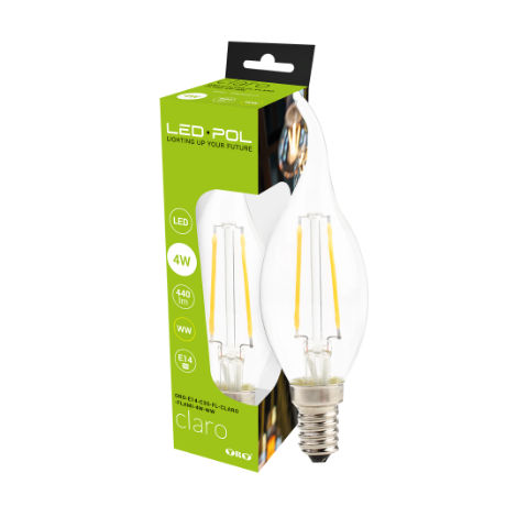 Żarówka Filament LED ORO-E14-C35-FL-CLARO-FLAMI-4W-WW