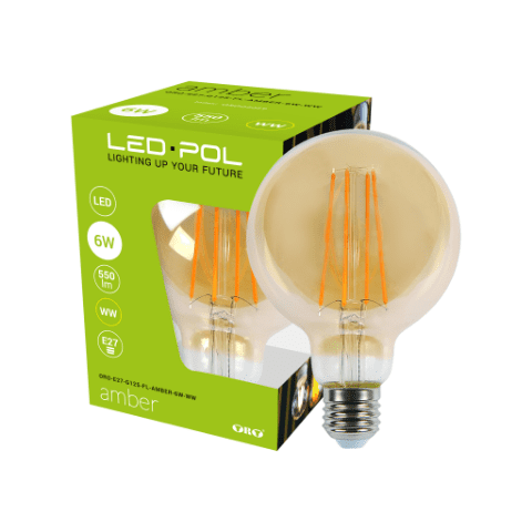 Żarówka Filament LED ORO-E27-G125-FL-AMBER-6W-WW