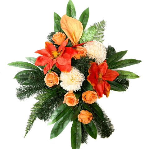 Kompozycja nagrobna magnolie róże kalie